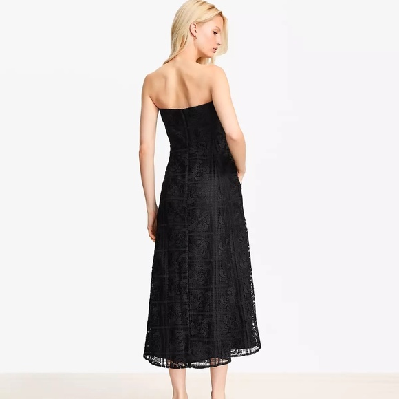 LOFT Floral Lace Strapless Midi Pocket Dress - Picture 2 of 3